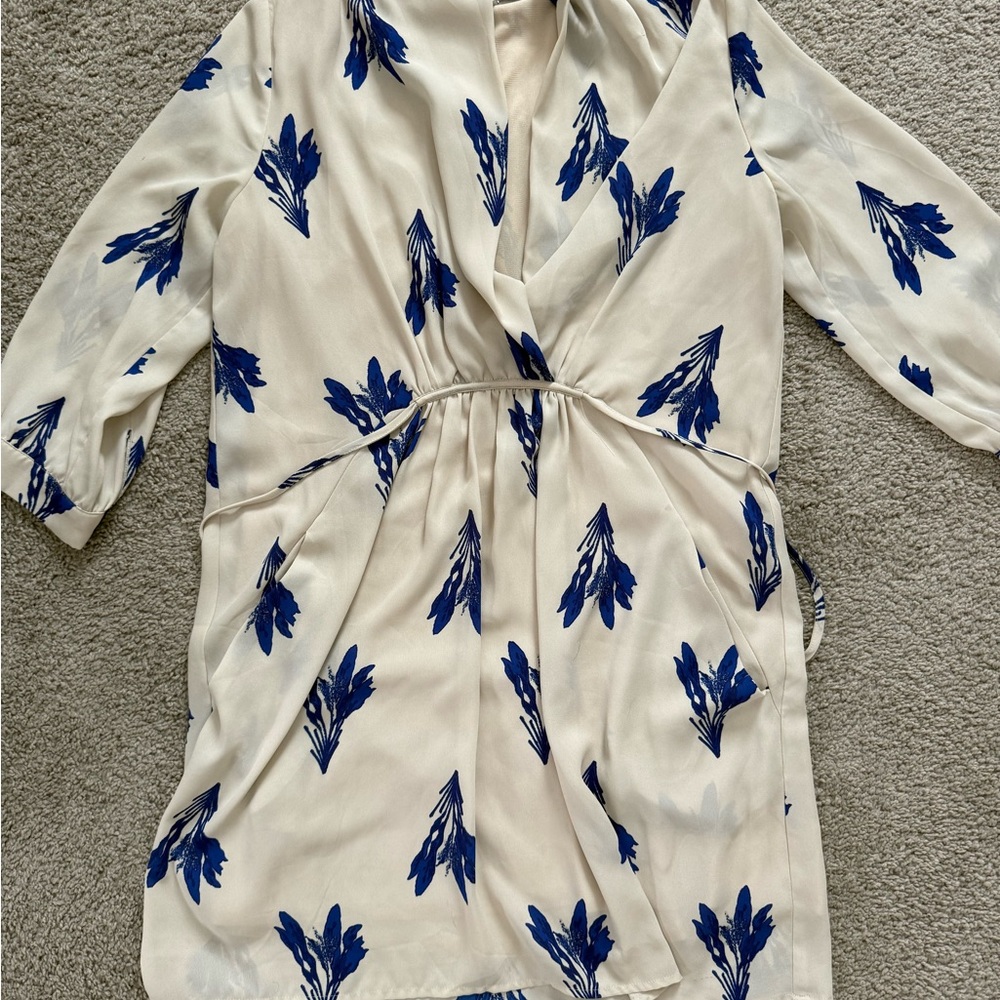 Collective Concepts Cream Dress with Royal Blue Floral Accents